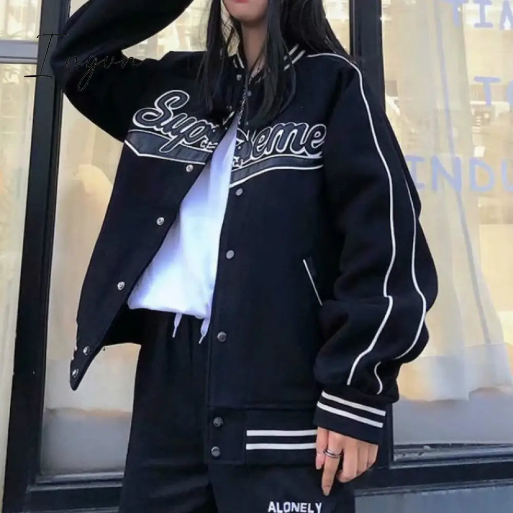Ingvn - Letter Print High Street Long Sleeve Bomber Jacket Women Autumn New Fashion Brand Jacket Sports Coat Hip-hop Jacket Women