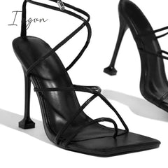 Ingvn - Around-The-Ankle Lace-Up Closure Open Squared Toe Heels