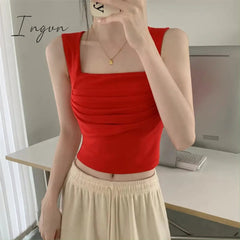 Ingvn - Solid Tank Top for Women Summer 2023 New Korean Fashion Sleeveless Square Collar Slim Crop Top Chic Casual Y2k Tanks