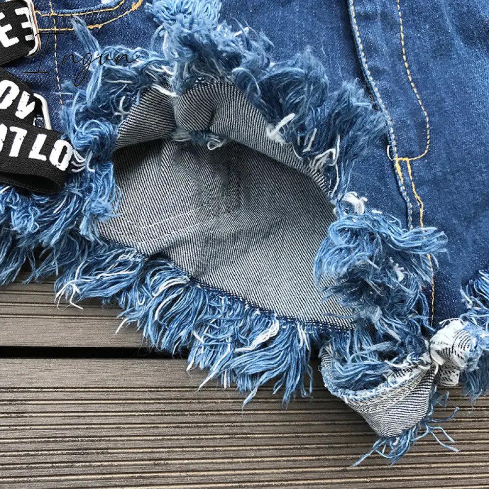 Ingvn - Sexy Low Waist Bandage Denim Ripped Hole Short Jeans Women Mini Skinny Sexy Club DJ Dance Shorts New White Blue Black