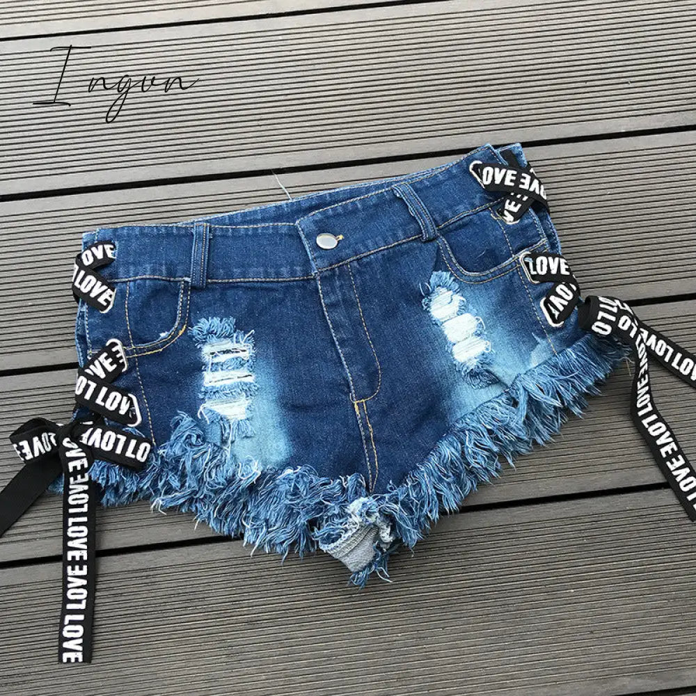 Ingvn - Sexy Low Waist Bandage Denim Ripped Hole Short Jeans Women Mini Skinny Sexy Club DJ Dance Shorts New White Blue Black