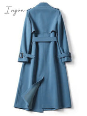 Ingvn - Women's Trench Coat Long Solid Color  Patchwork Coat Black Blue Camel Beige Daily Fall Single Breasted Regular Fit S M L XL XXL 3XL