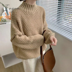 Ingvn - Winter Clothes Women Turtleneck Hollow Out Loose Solid Thick Knit Bottoming Pullovers Short Sweater Female Outer Wear Casual