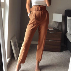 Woman White Career Pant Office Lady Straight Pants Belt Casual Ankle Length Women Trousers Oem Female Suit Set