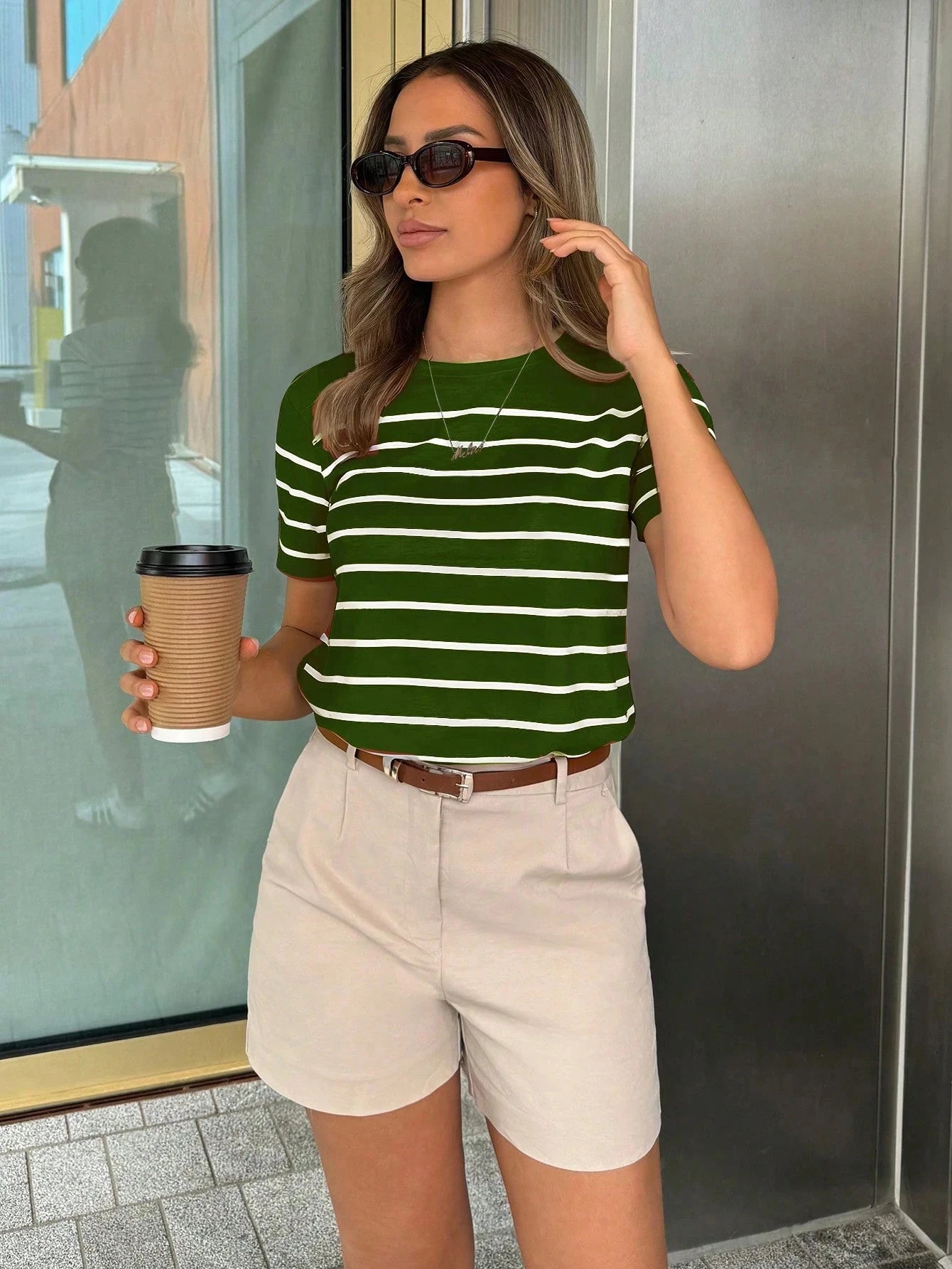 Women Striped Casual Versatile T-Shirt Graphic Tees Round Neck Loose Classic Short Sleeve Vacation Entertainment Commuter Top