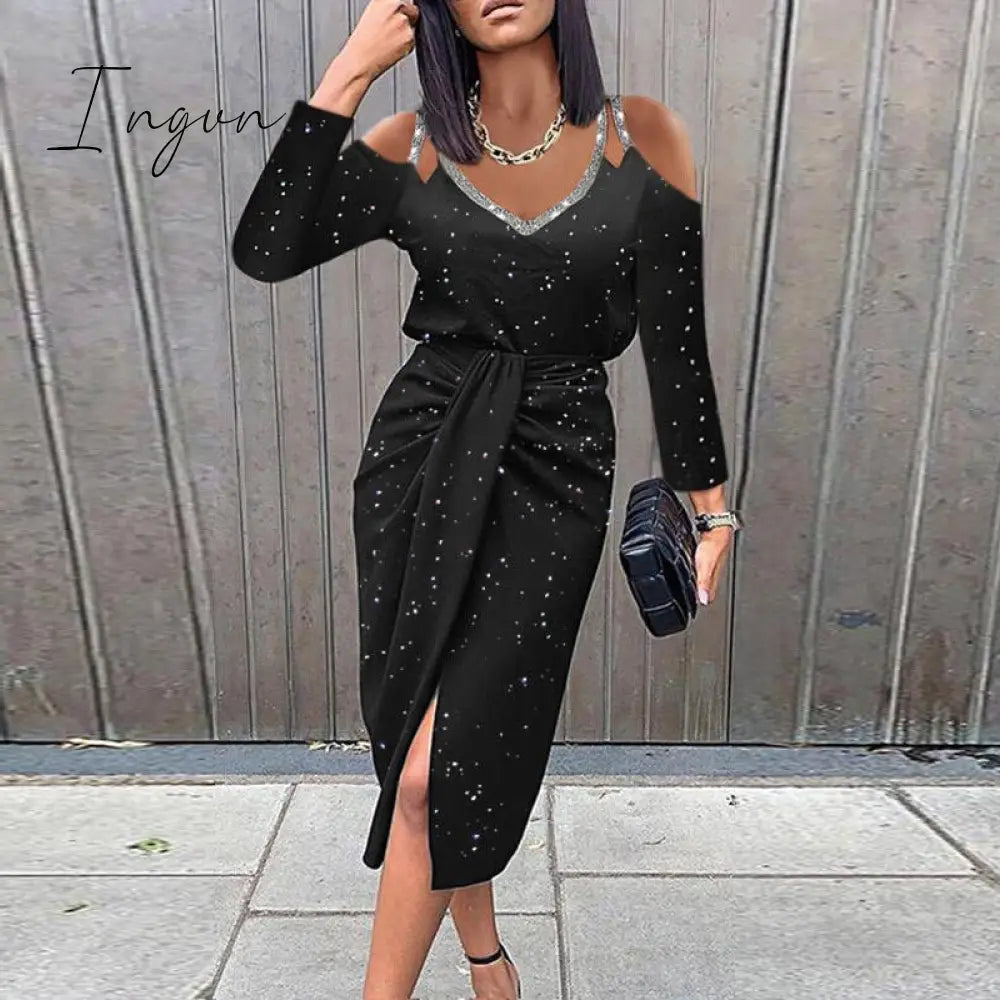 Ingvn - Vintage Print Elegant Women Folds Slim Dress Casual Hollow Out Patchwork Half Sleeve Dress Female Summer Round Neck Party Dress