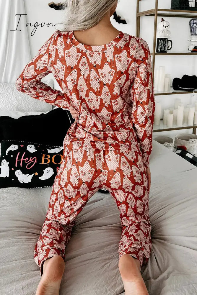 Ingvn - Casual Skull Printing V Neck Long Sleeve Two Pieces