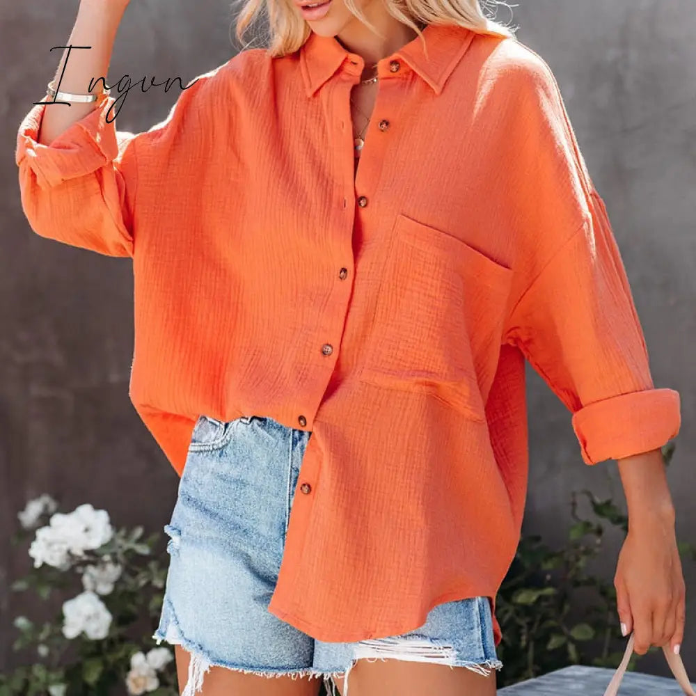 Ingvn - New Spring Summer Fashion Women New Patchwork Shirt Elegant Commute Contrast Lapel Buttons Cardigan Streetwear Ladies Casual Blouses