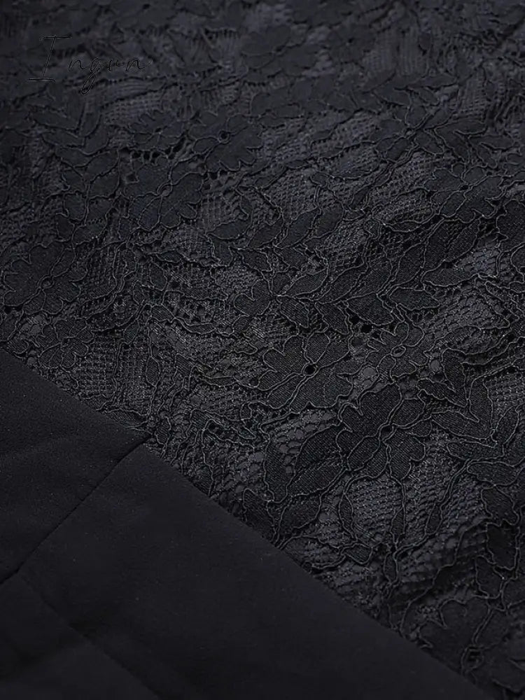 Ingvn - Women‘s Formal Party Dress Maxi long Dress Navy Blue 3/4 Length Sleeve Print Pure Color Ruched Lace Fall Winter V Neck Elegant Fashion Modern 2023 3XL