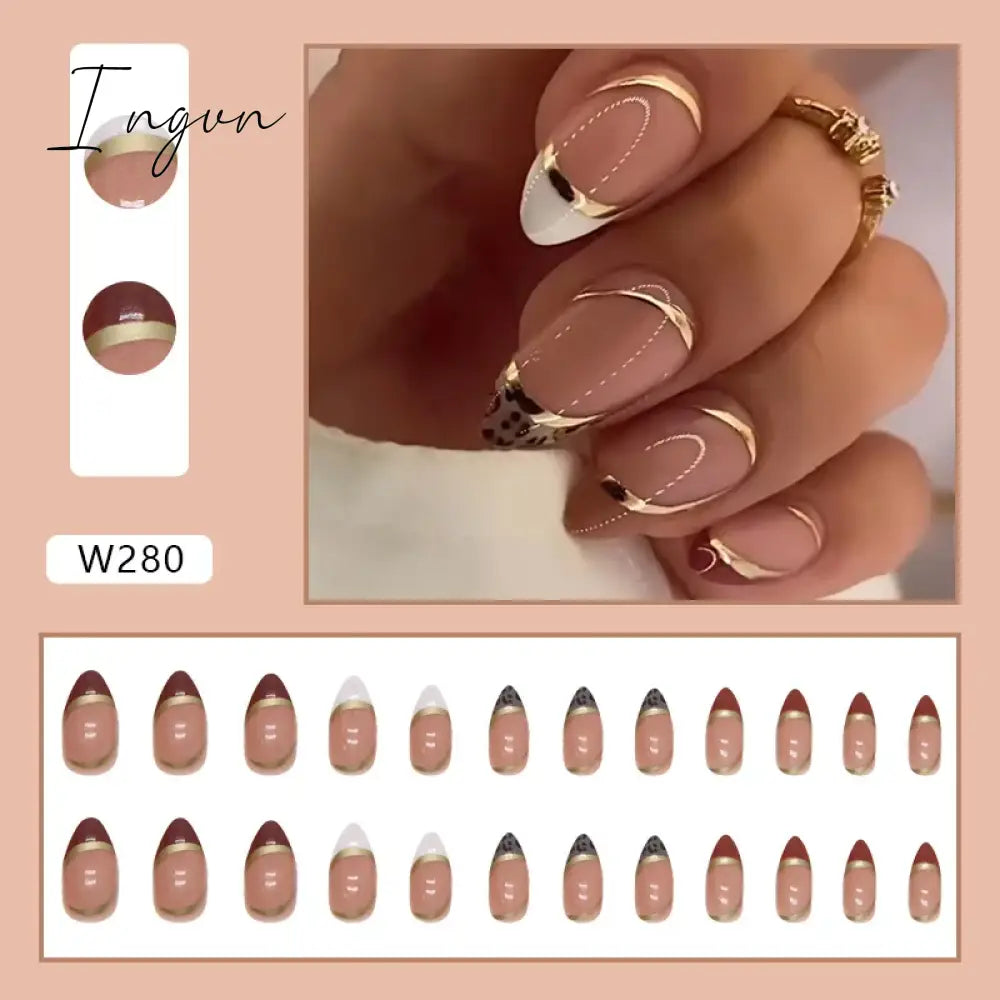 Simple French Wearable False Nails Almond Colorful Stripes Colorblock Design Manicure Fake Nails Line Full Cover Press On Nail