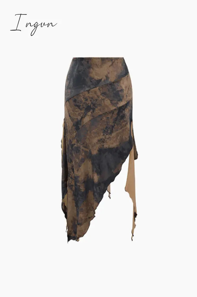 Ingvn - Tie Dye Asymmetric Ruffle Hem Skirt