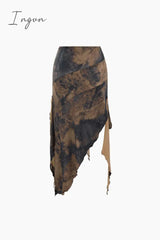 Ingvn - Tie Dye Asymmetric Ruffle Hem Skirt