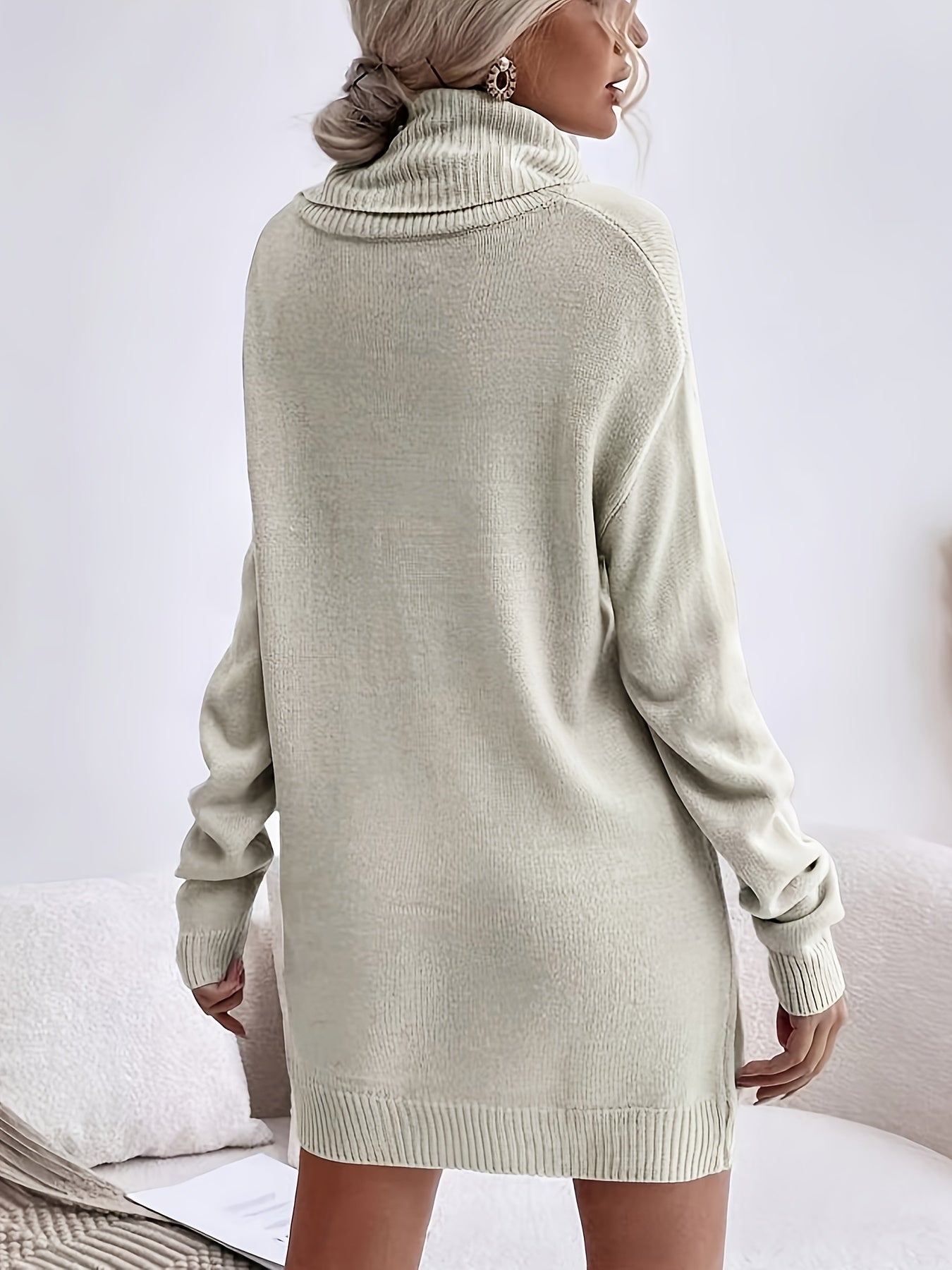 Cozy Solid Color Turtleneck Knit Dress - Versatile Casual Style - Long Sleeve, Soft Fabric, Figure-Hugging - Womens Winter Wardrobe Essential