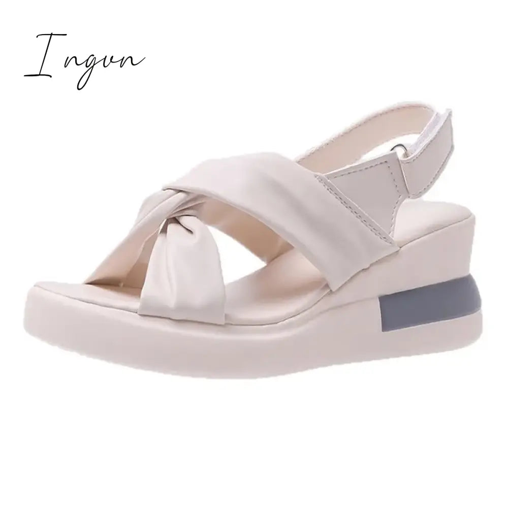 Ingvn - Women's platform wedge Plus size Sandals, soft leather heels, New Summer