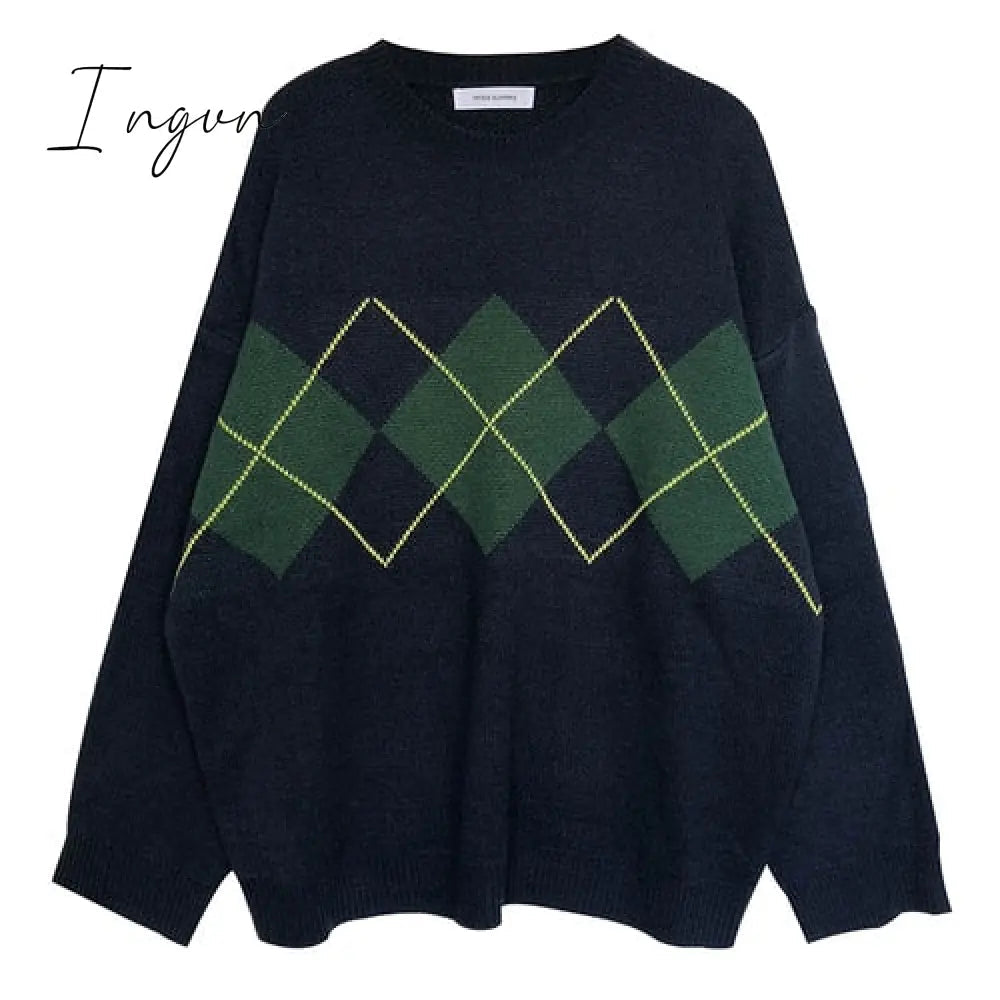 Ingvn - Women Knitted Sweater Fashion Oversized Pullovers Ladies Winter Loose Sweater Korean College Style Women Jumper Sueter Mujer