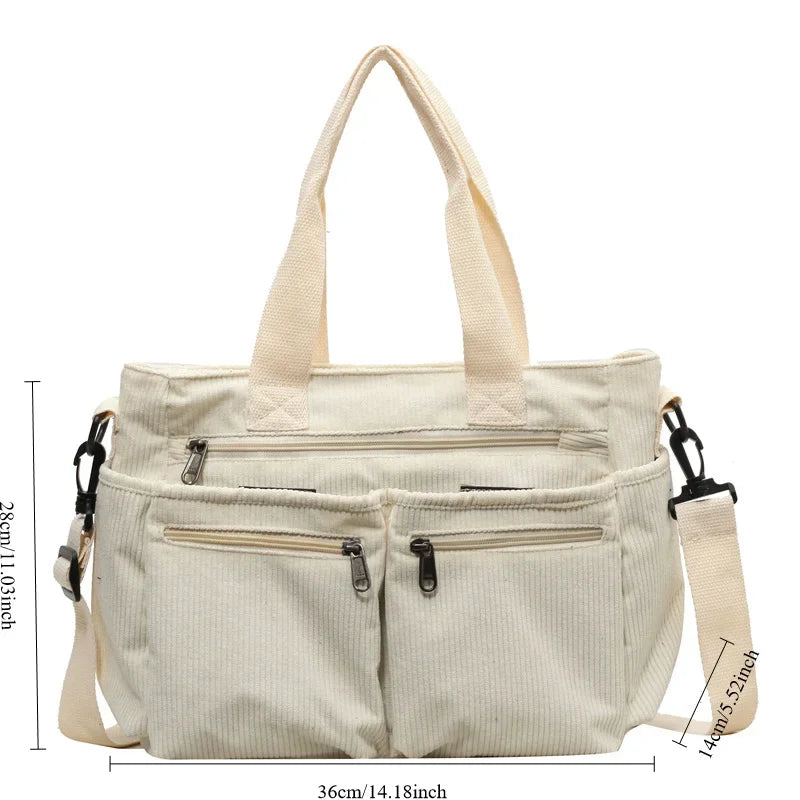 Ingvn  Large Capacity Corduroy Women Tote Bag Classic Korea Style Elegant Shoulder Bag Traveling Multilayer Thick Classy Crossbody Bag