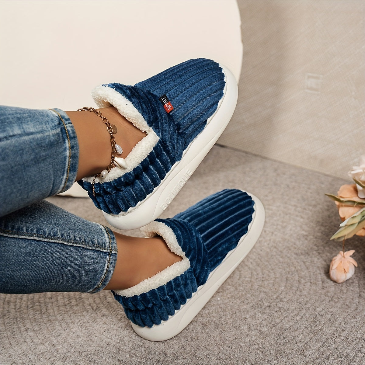 Super Soft Thermal Winter Slippers, Cozy & Warm Plush Floor Slippers, Slip On Flatform House Shoes