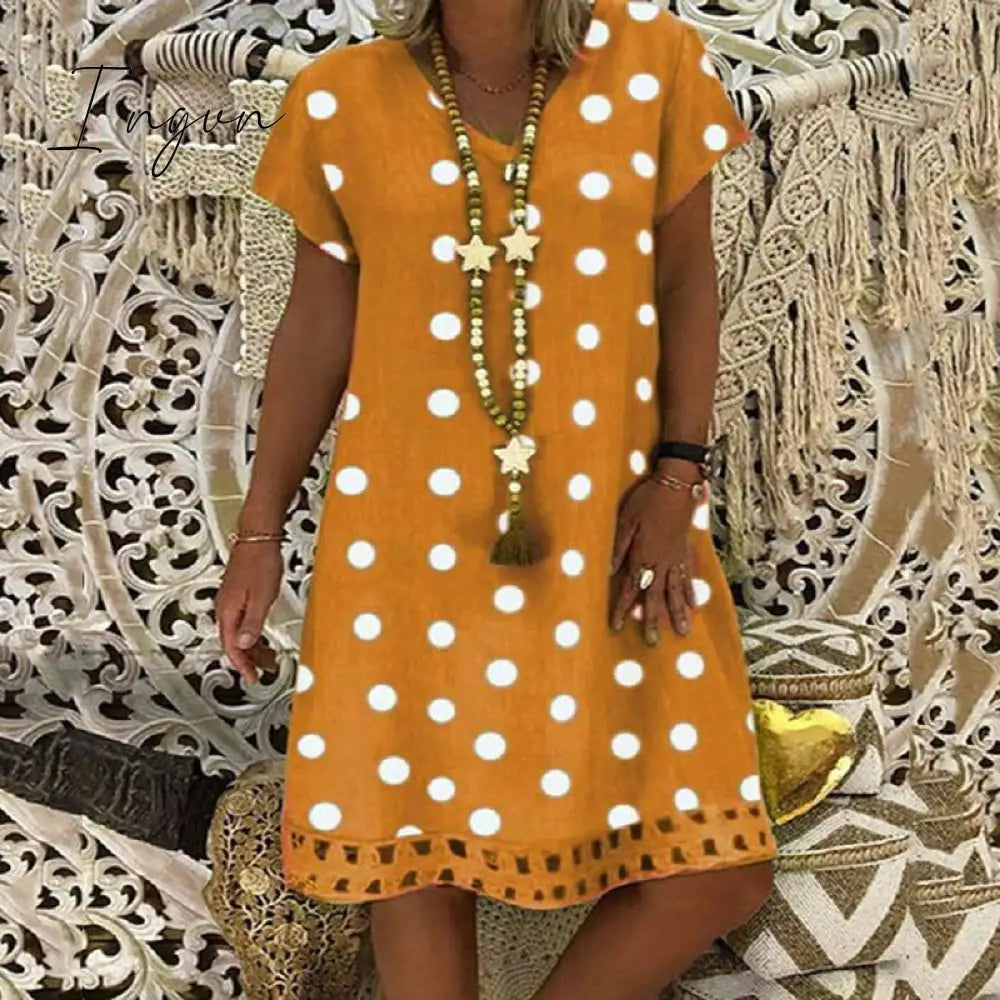 Ingvn - new plus size s-5xl dress cotton linen women dresses casual loose lady linen dress summer women linen clothes