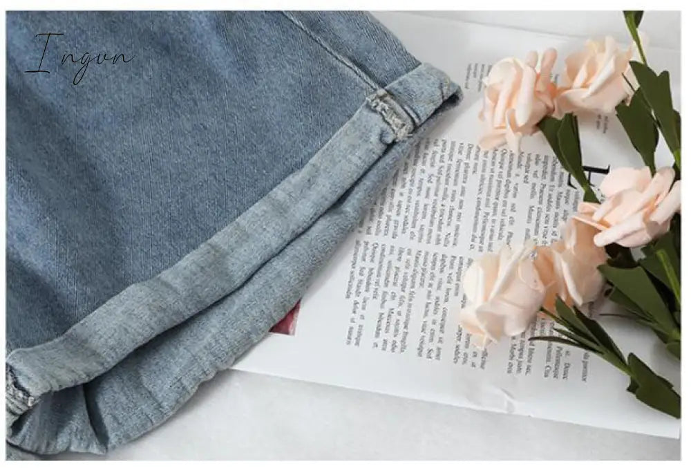 Ingvn - New Summer High Waist Denim Shorts Women Casual Loose Ladies Fashion Plus Size Elastic Waist Wide Leg Short Jeans Female
