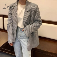 Ingvn - Colorfaith New Winter Spring Women's Blazers Plaid Double Breasted Pockets Formal Jackets Checkered Outerwear Tops JK7113