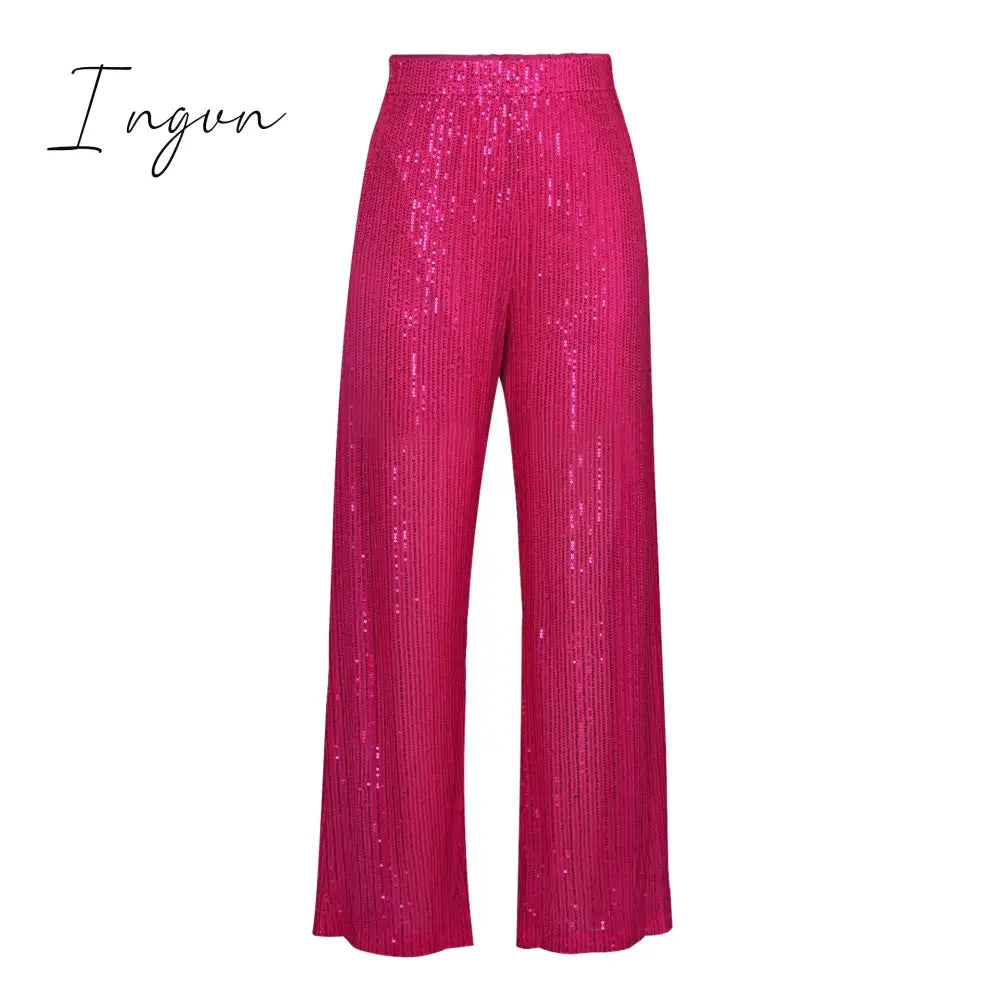 Ingvn - Sparkly Two-piece Set Party Outfits For Womens Sequin Top Blouse Shirt And Pants Suit Female Luxury Evening Tracksuit New