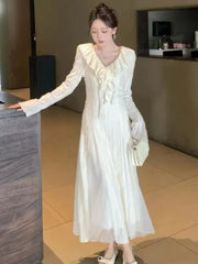 Elegant Party Dresses Woman French Ruffles V-Neck Long Sleeve Princess Mermaid Dress Autumn Spring Chic Vestidos Female Outfits