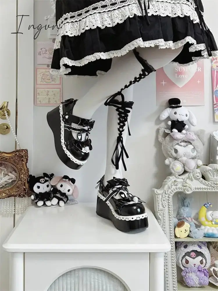 Ingvn - Japanese Sweet 2024 New Lolita Girls' Shoe PU Cos Loli Tea Party Rabbit Ear Heel 5-8cm Factory Direct Sales