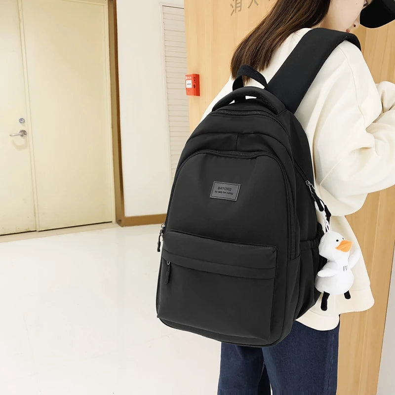 INGVN  Waterproof Teenage Bookbag Nylon Rucksack Fashion Girl Backpack Women Shoulder Bag High School Schoolbag Black