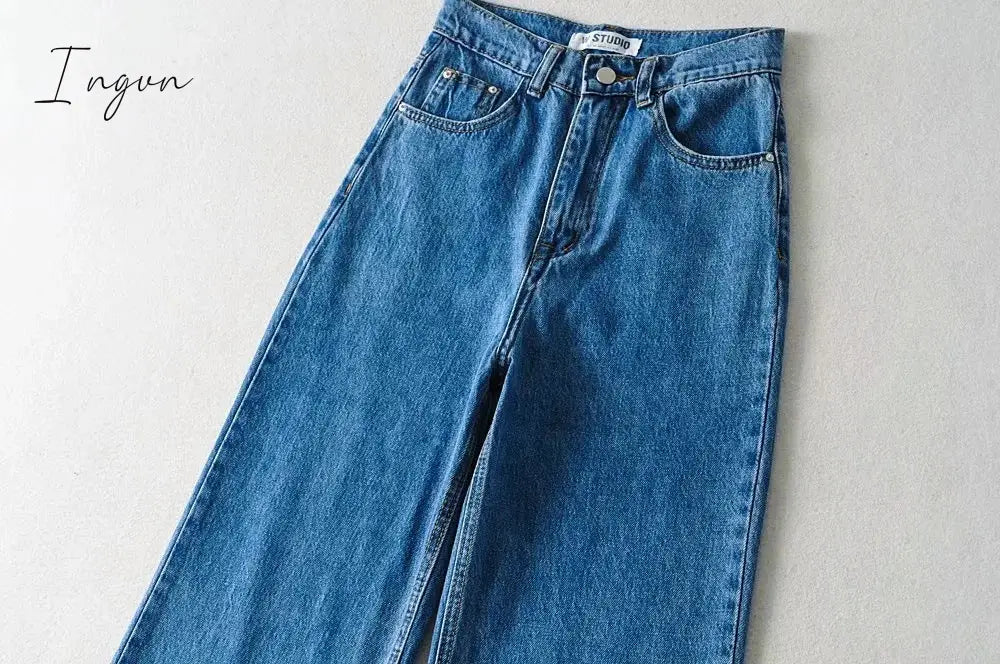 Ingvn - Casual Fashion Straight Leg Women's Jeans Denim Bottom Harajuku Boyfriend Long High Waist Baggy Jeans Fall Pants