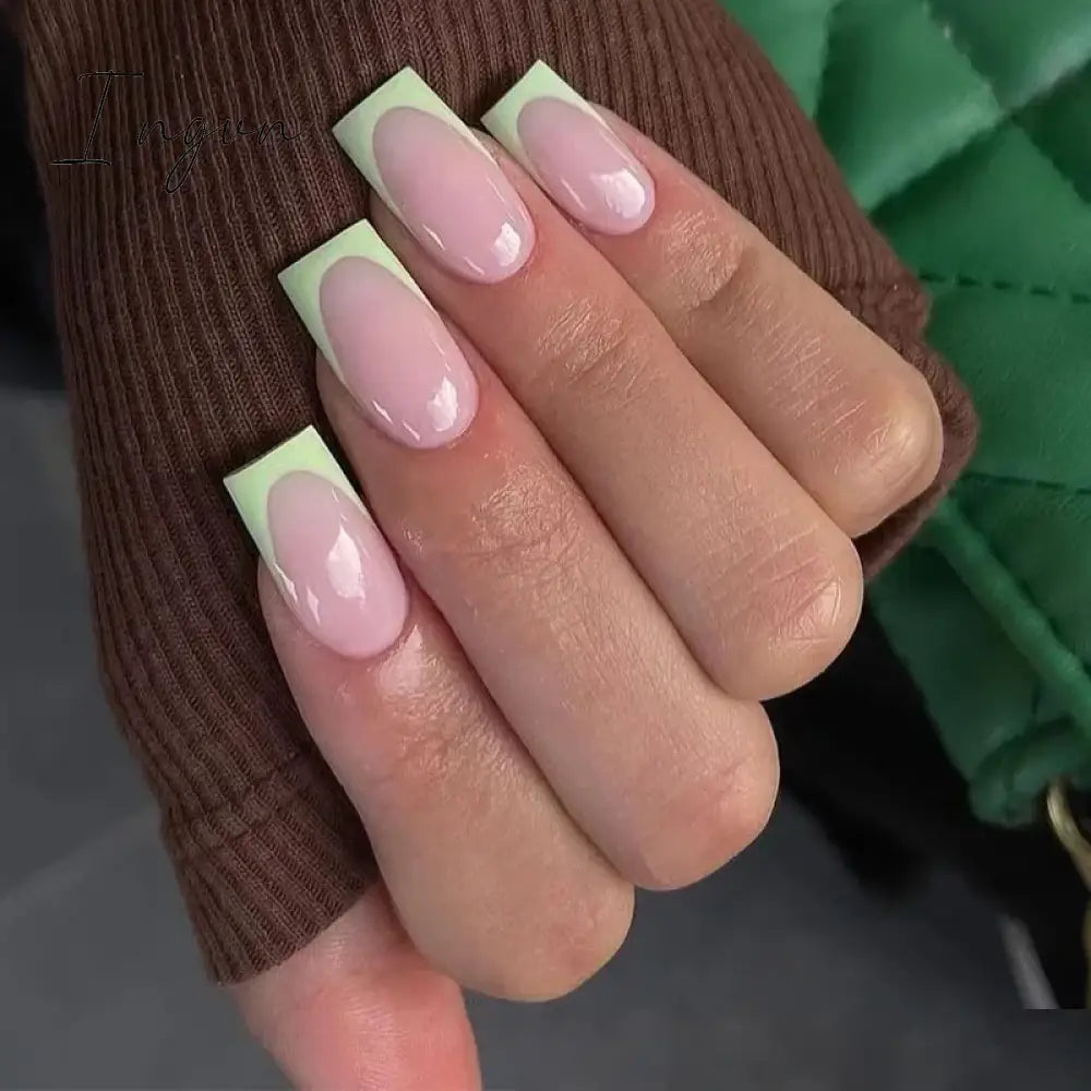 24Pcs French Tip  Press on Nails Short Coffin False Nails Simple Wearable Fake Nails Frosted Full Cover Press on Nail Tips Art