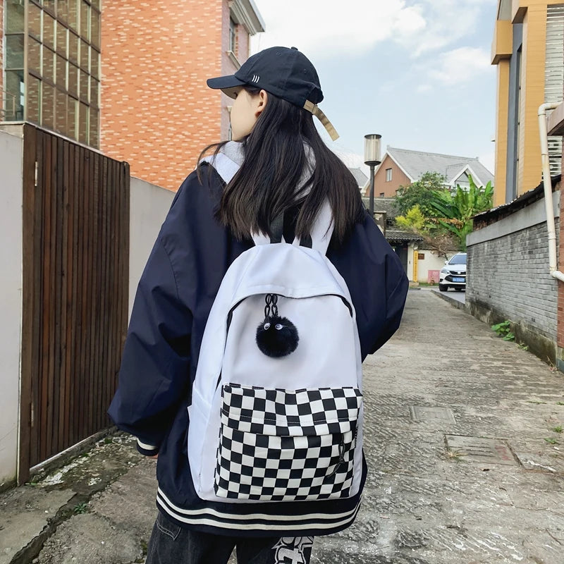 INGVN  Fashion Girls Plaid Backpack Waterproof Leisure Shoulder Bag Women Laptop Mochila Bookbag Travel Rucksack for Female