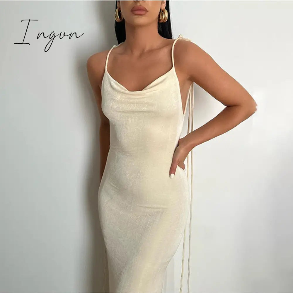 Ingvn - Sexy Hollow Out Corset Maxi Dress Party Dress Women Halter Cut Out  Wrap Split Long Dresses Summer Backless Clubwear Midi Robe