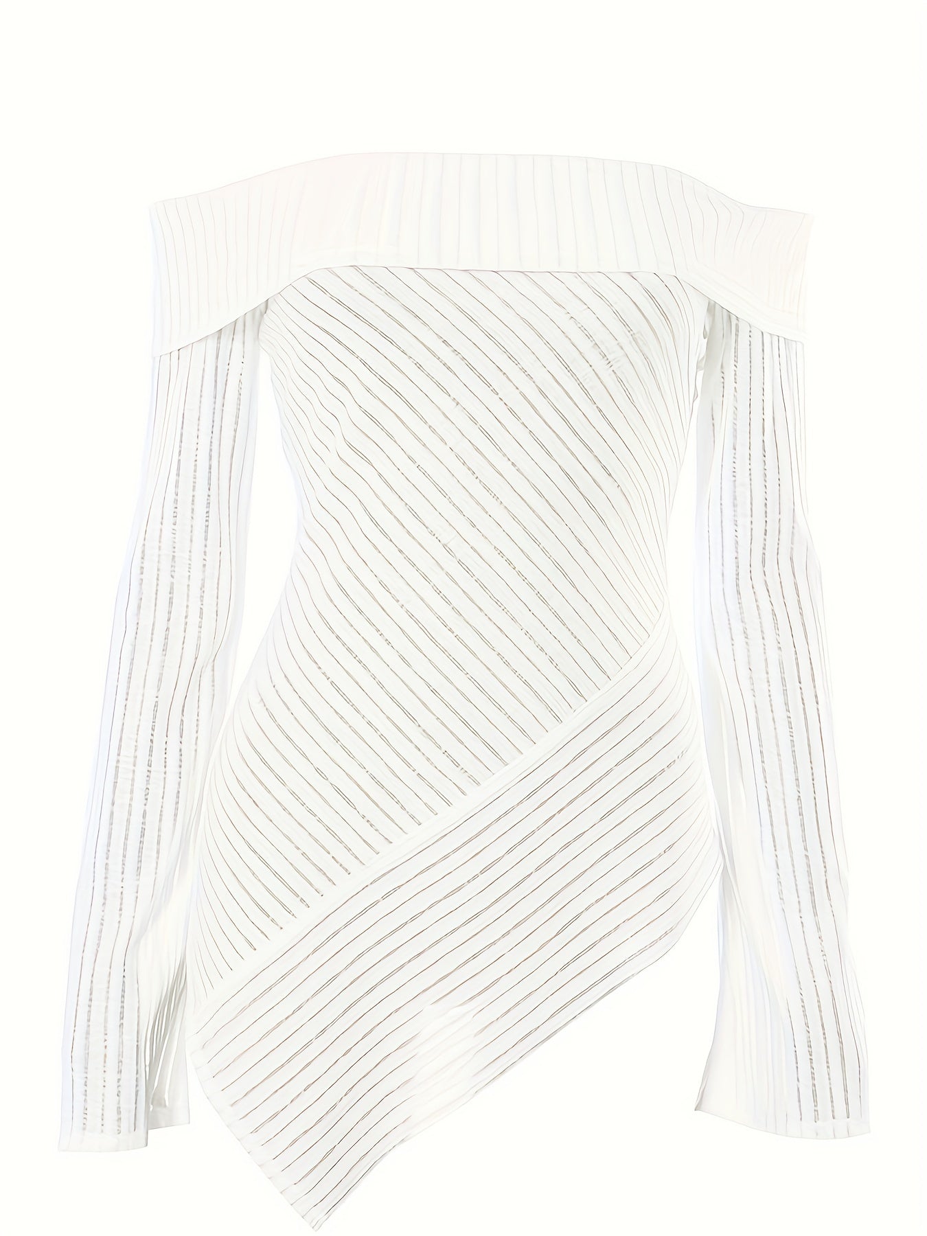 Long Sleeve Off Shoulder Asymmetrical Hem T-Shirt - Soft, Casual, and Chic Top for Spring and Fall - Womens Comfortable Clothing for Everyday Wear