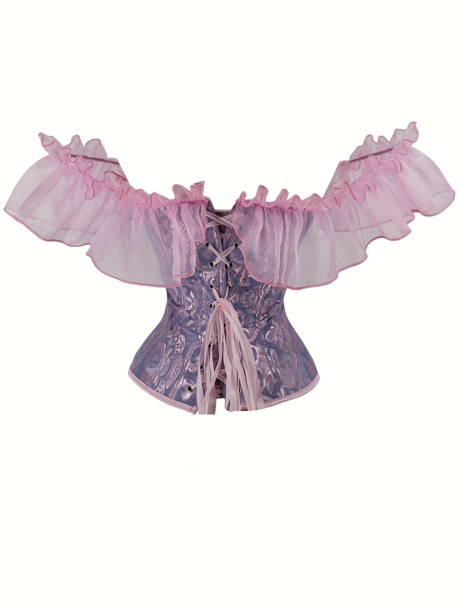 Elegant Black Ruffle Sleeve Corset Top – Chic Lace-Up & Stretch Bustier, Polyester Shapewear with Exaggerated Ruffle Detail for Women