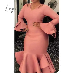 Ingvn - African Fashion Women Dresses Office Style High Waist A Line Yellow Mid Calf Elegant Business Work Wear Clothes Dress Midi New