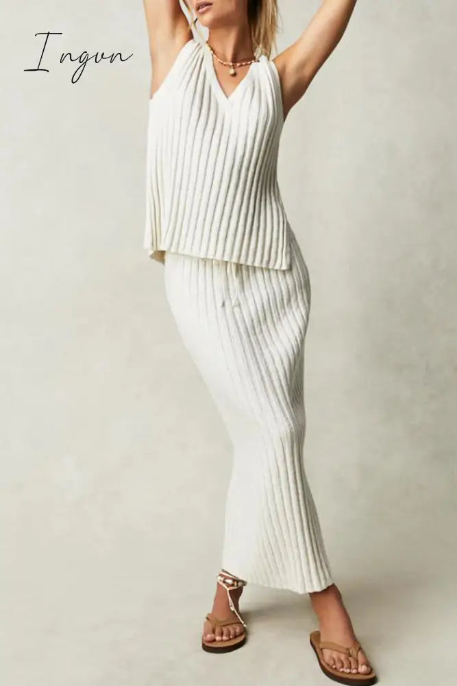 Ingvn - Sexy Simplicity Solid Draw String V Neck Sleeveless Two Pieces