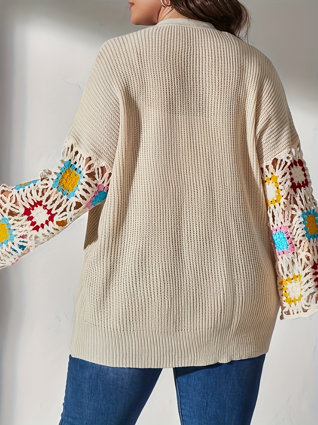 Long Sleeve Women's Color Block Hollow Out Button Cardigan for Spring & Fall Season