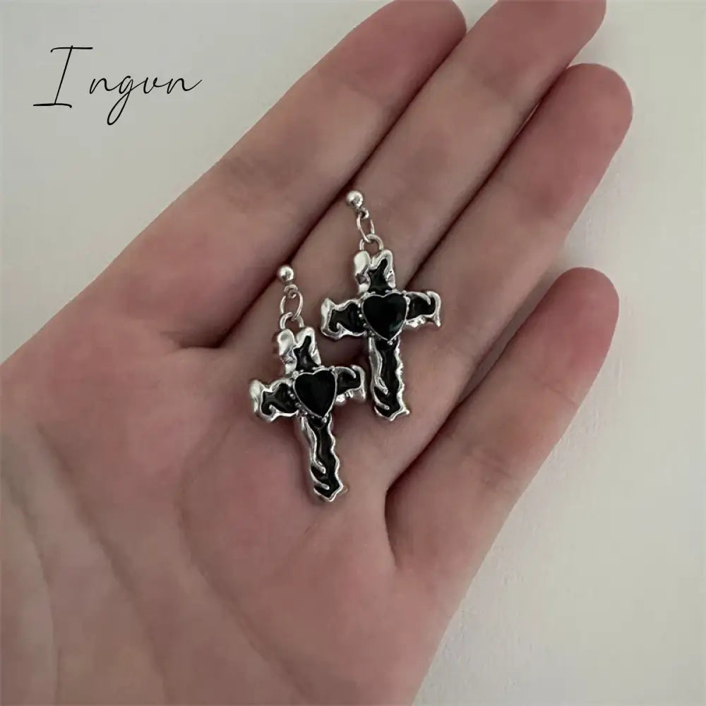 Korean Zircon Crystal Cross Earrings Women Drop Earrings for Gothic Punk Hip Hop Female Piercing Dangle Earrings Party Jewelry