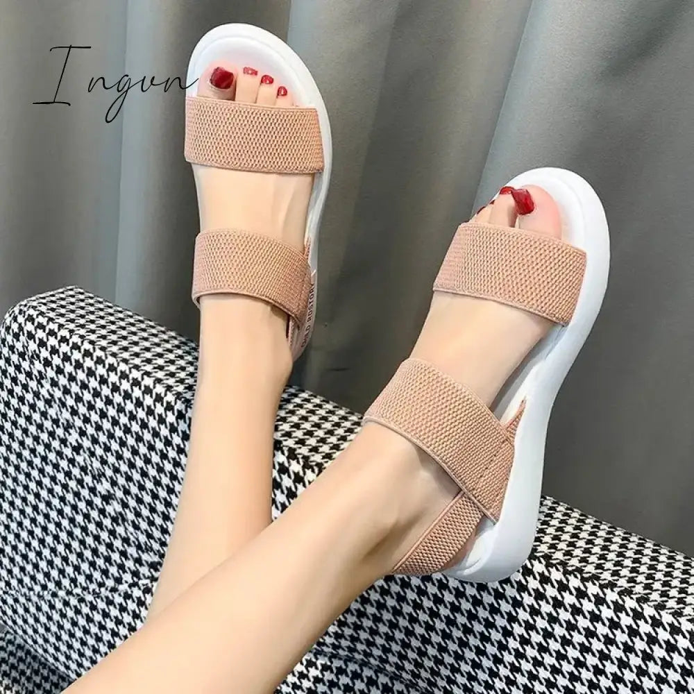 Ingvn - 2024 Sports women's sandals elastic elastic summer new students flat outside wear fairy wind Roman beach women's shoes