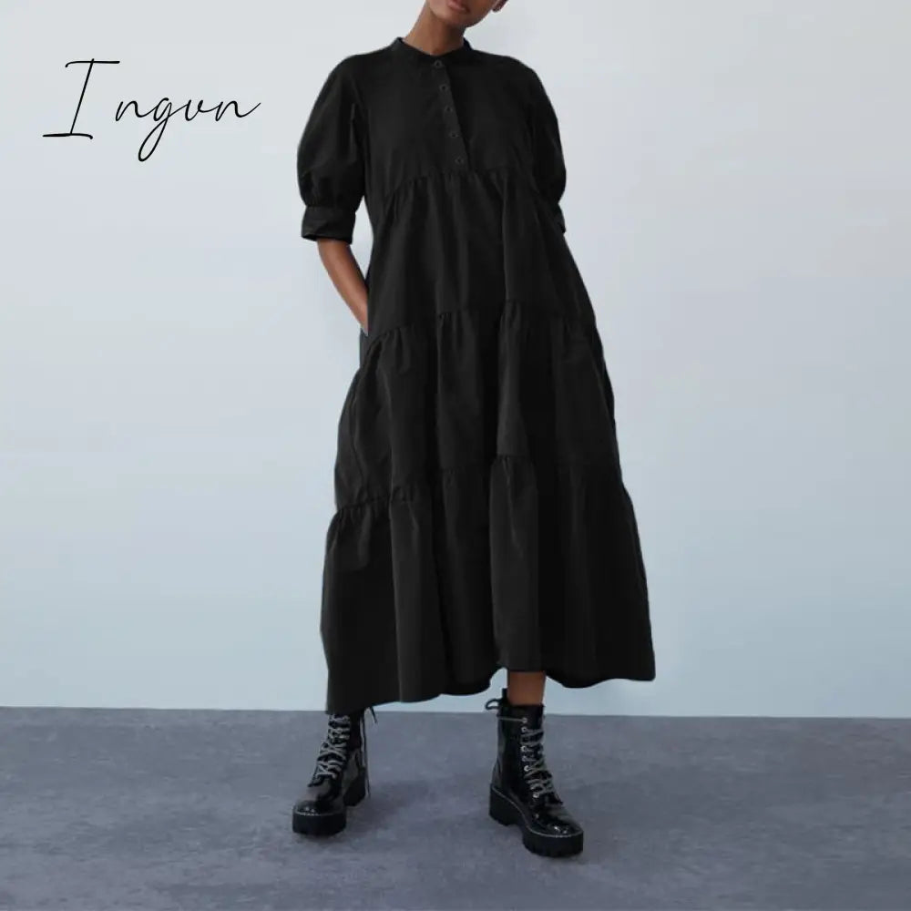 Ingvn - Summer Dress Elegant Party Mid-Calf Dress Women'Summer Sundress Bohemian Beach Sundress Casual Vestido Plus Size