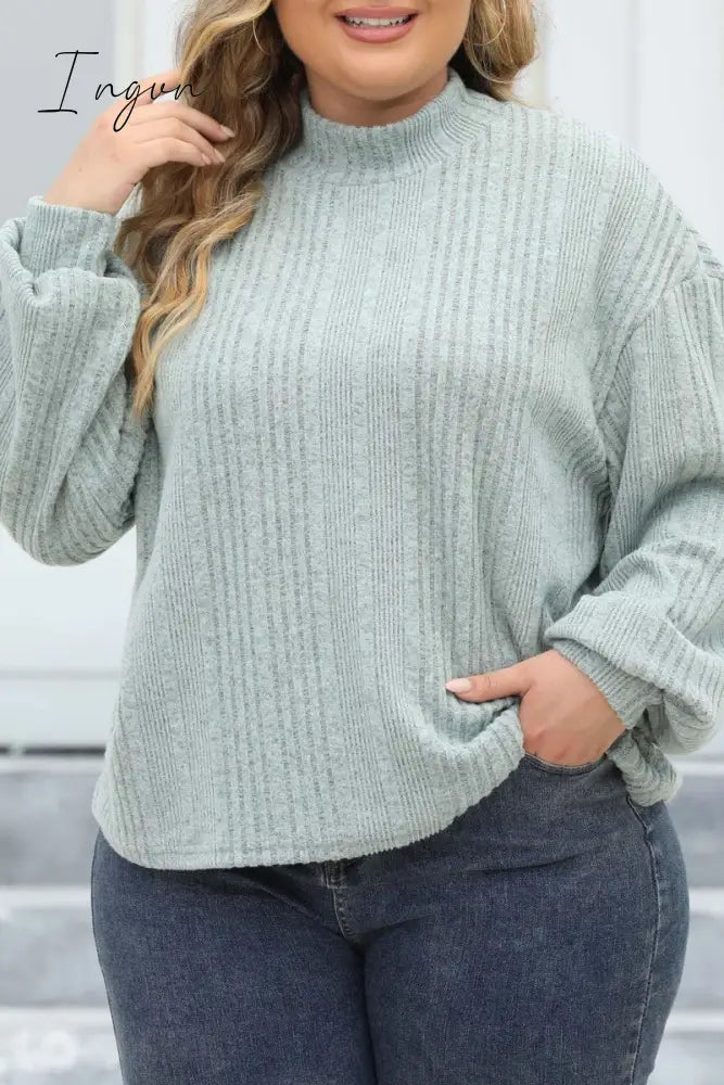 Ingvn - Casual Solid Basic Turtleneck Plus Size Tops