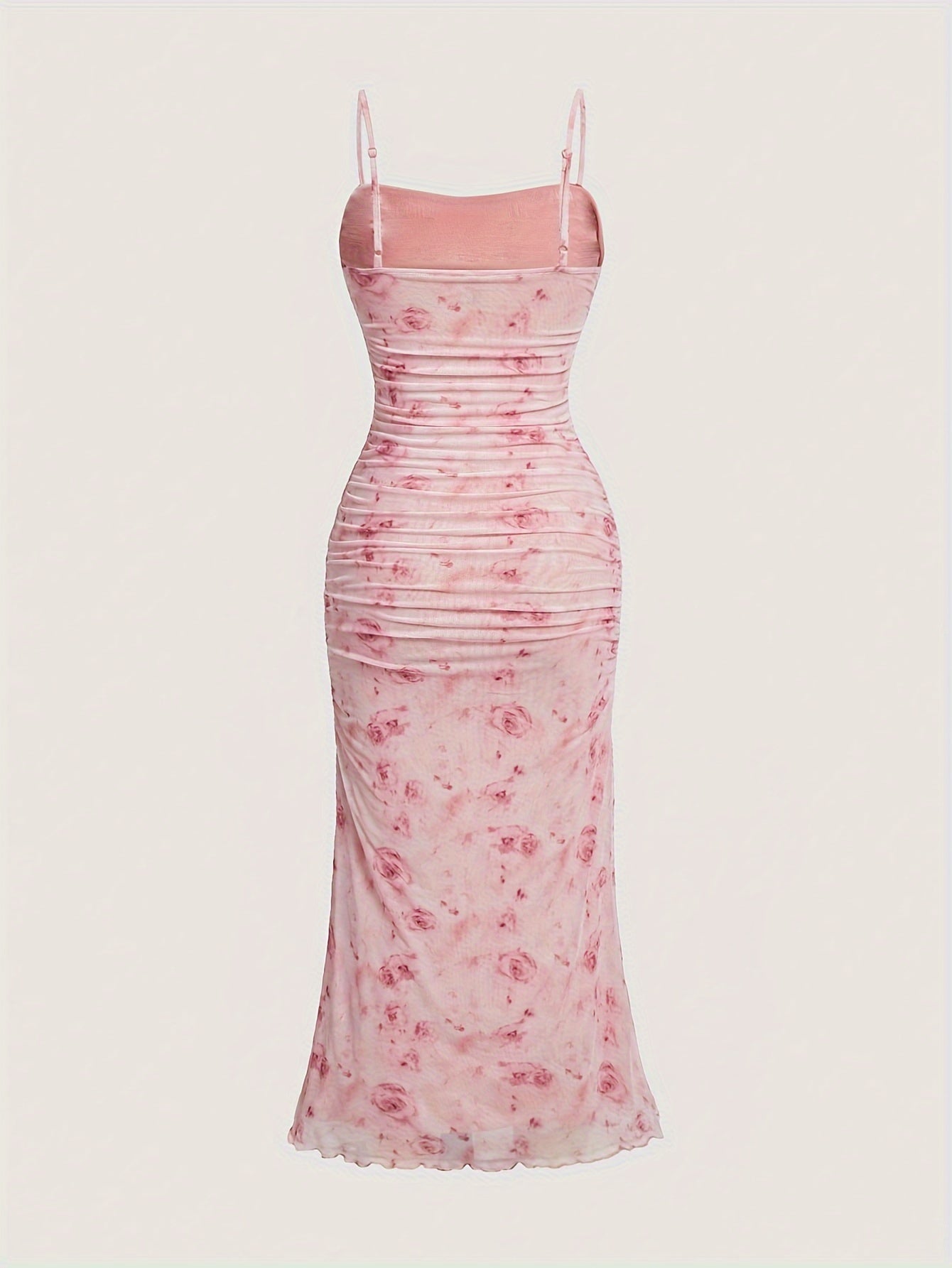 High Stretch Floral Print Mesh Cami Dress - Machine Washable, Lettuce Hem - Perfect for All Seasons