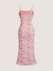 High Stretch Floral Print Mesh Cami Dress - Machine Washable, Lettuce Hem - Perfect for All Seasons