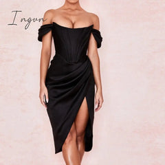 Ingvn - Off Shoulder Sexy Strapless Split Corset Satin Dresses Fashion Bodycon Dress Women Party Night Club Elegant