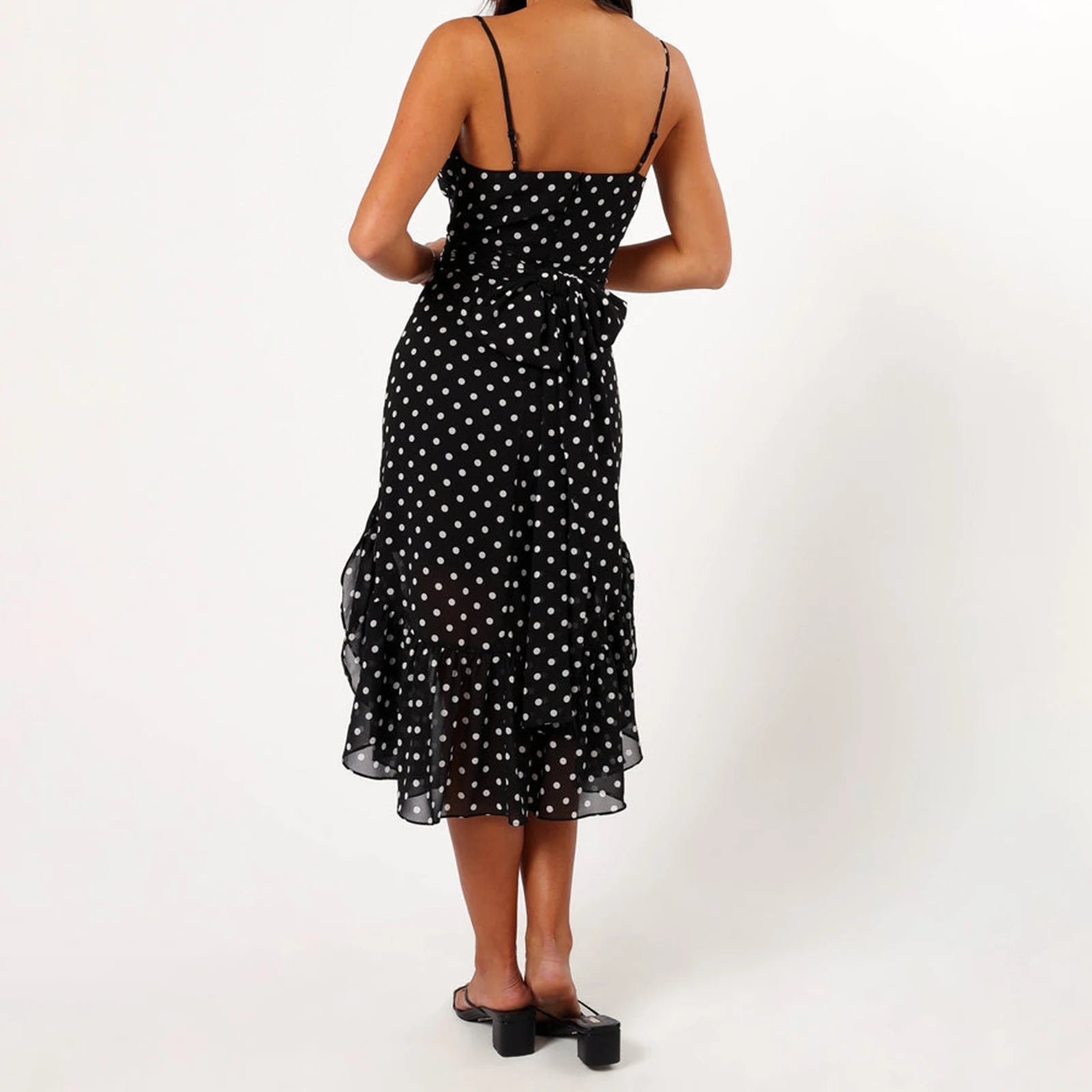 Women Summer Spaghetti Strap Dress Casual Dot Print Ruffle Party Dress and Scarf for Vacation Beach Streetwear