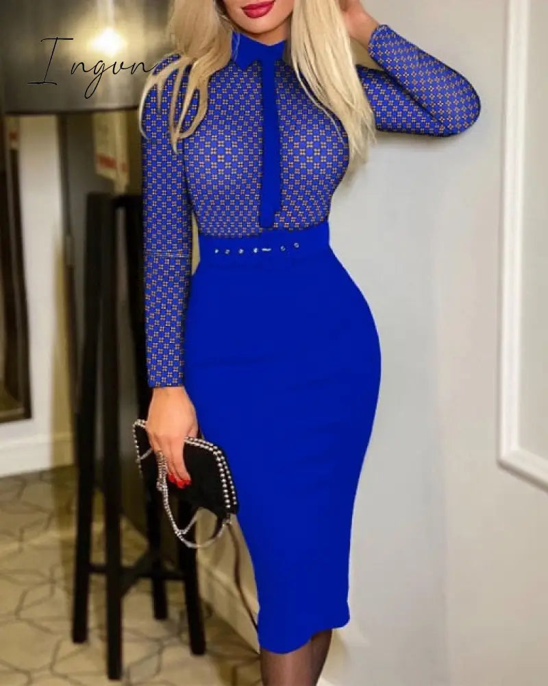 Ingvn - Sexy Boho Belt Lapel Polka Dot Printing Bodycon Dress Female Clothing Elegant Robe Casual Party A-line Midi Dresses For Women