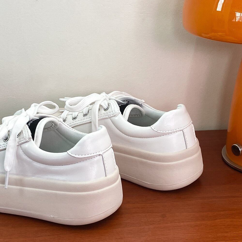 Pphmm Women's Sneakers Thick Sole Shoes Tennis Lace Up Flats Shoes Woman Spring Autumn Chunky Female Sneakers Casual Sports Shoes INS