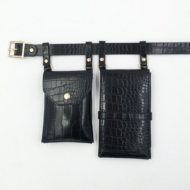 2 Piece Women's Belt Bag Luxury Designer Tactical Waist Bags Female Leather Flap Fanny Pack Shoulder Crossbody Chest Bag Purse