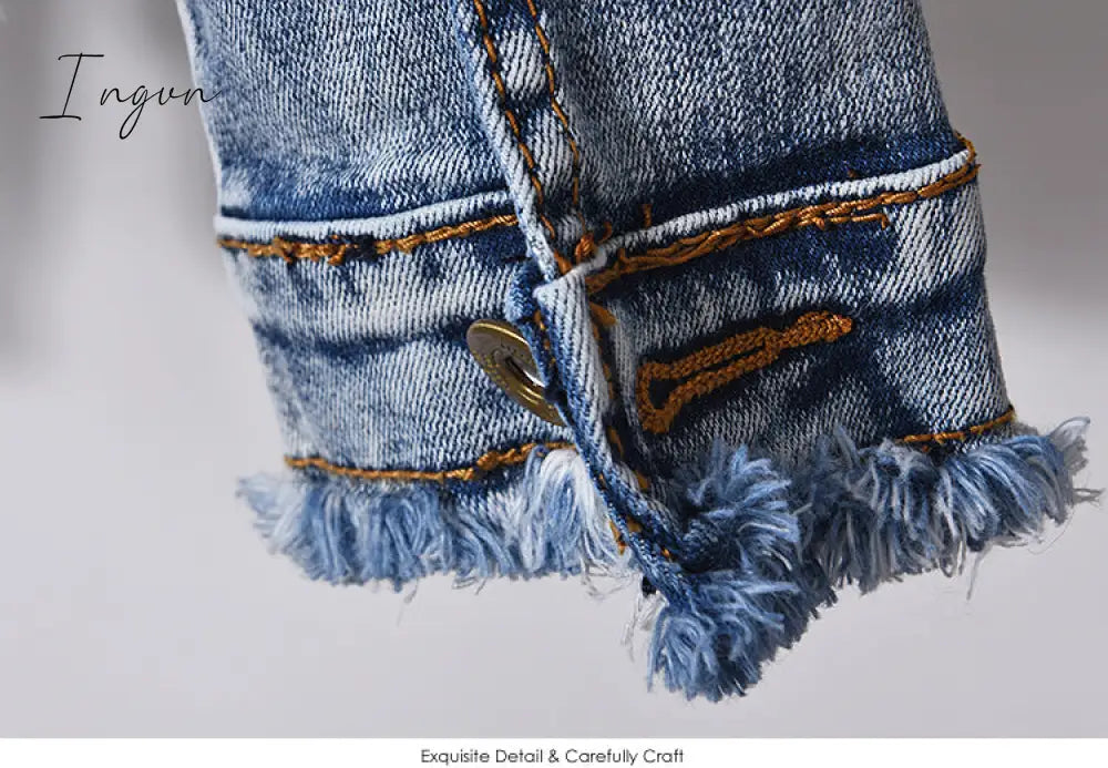 Ingvn - European Style Denim Suit Fashion Outfit Women New Flower Sequined Denim Jacket Short Jacket &amp; Jeans Pants Two-Piece Set Female