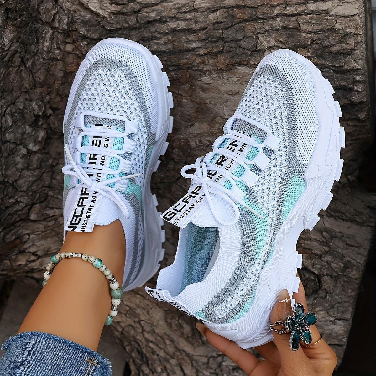 Women's Breathable Mesh Platform Sneakers, Casual Lace Up Outdoor Shoes, Comfortable Low Top Sport Shoes plus size